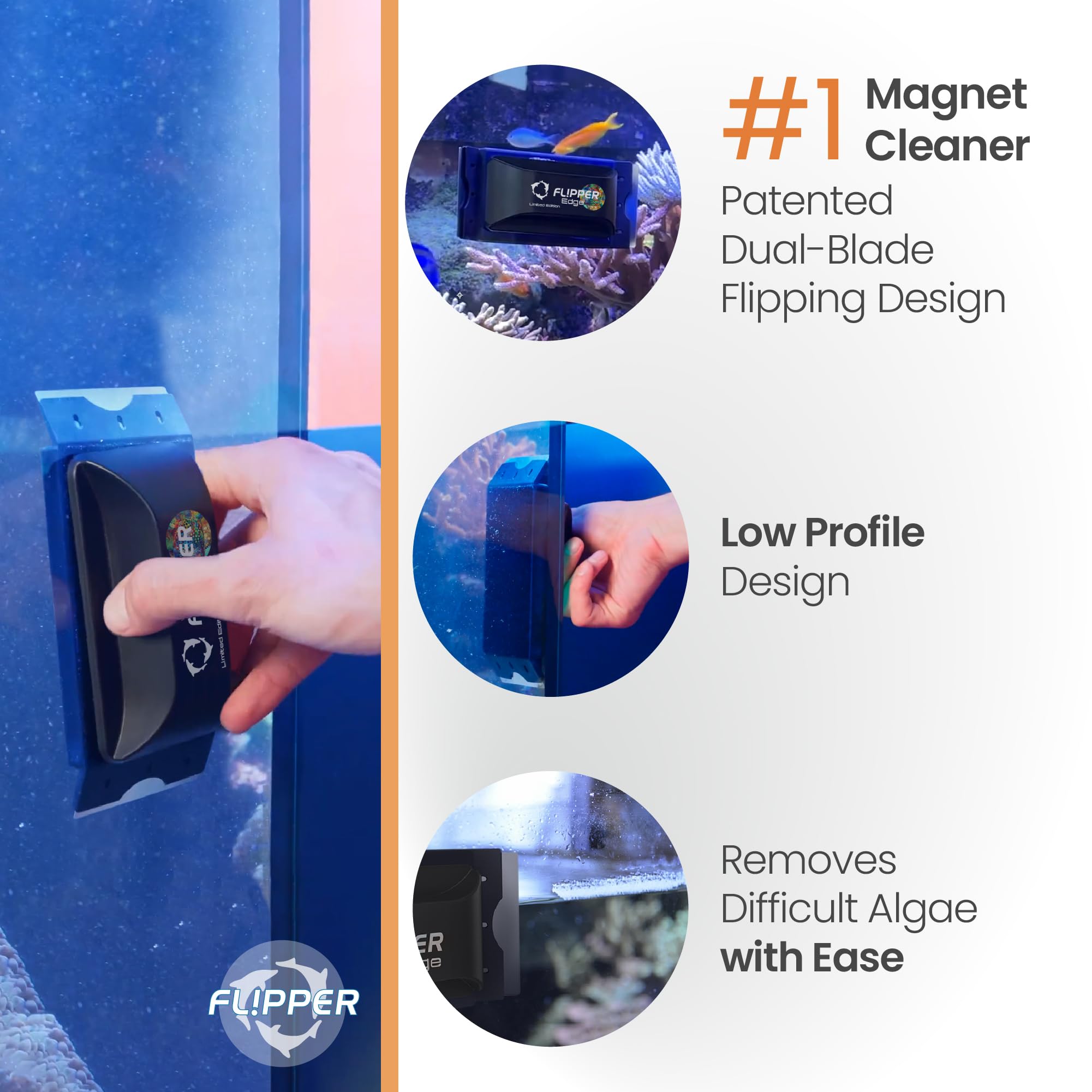 Glass and acrylic-safe blades ensure safe contact with tank surfaces during cleaning