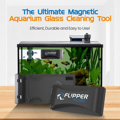 FL!PPER magnetic cleaner outside the tank highlights precise cleaning without water contact.