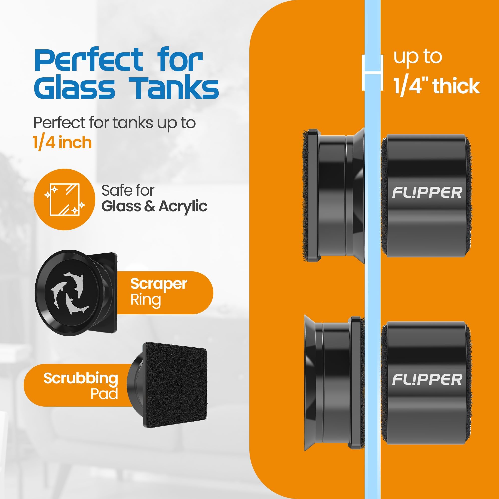 FL!PPER Pico corner-cleaning angle image shows precise navigation around tank corners.