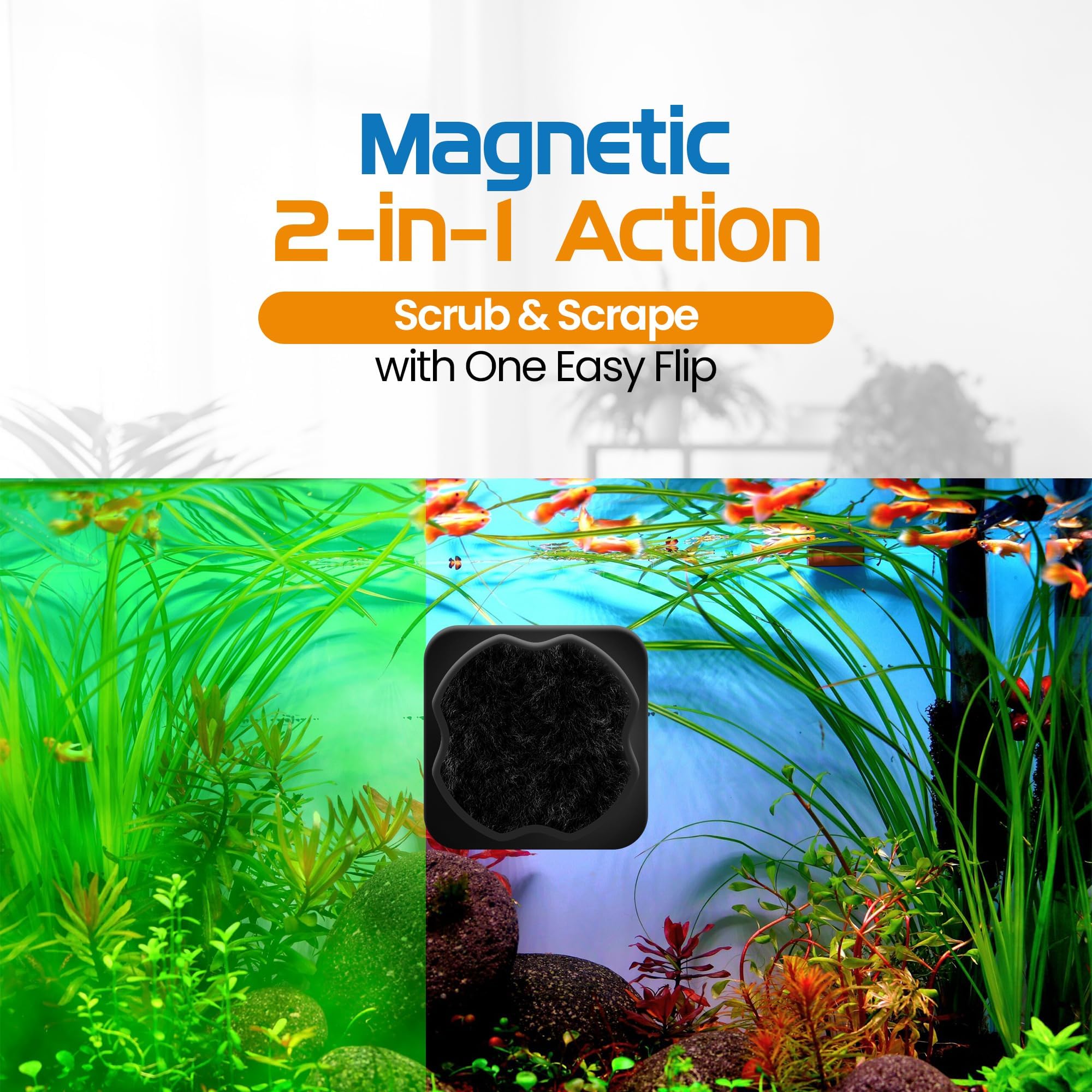 FL!PPER Pico internal magnet pad shows dual-action cleaning for algae and residue.
