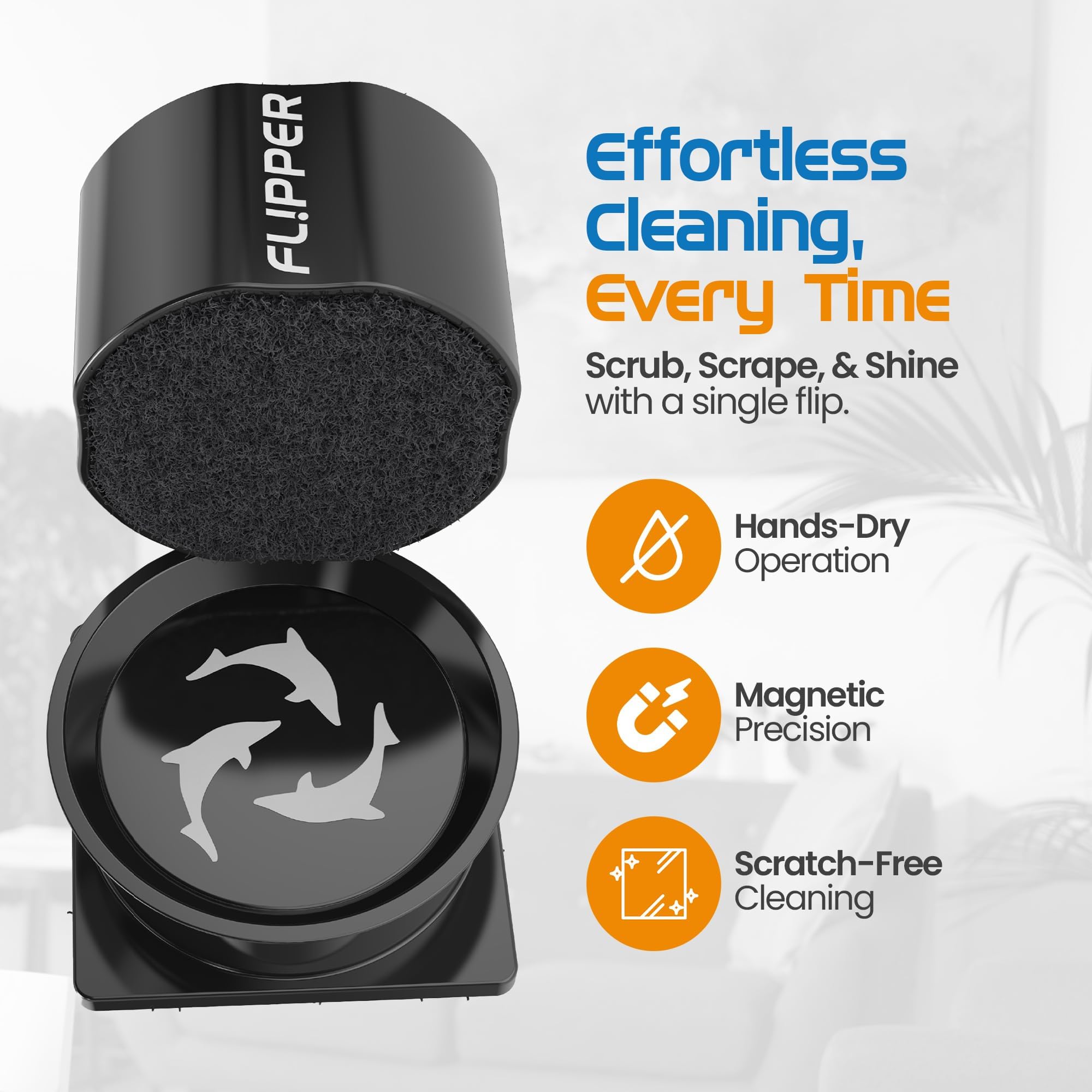 FL!PPER Pico tank-in-use photo captures quick, hands-dry cleaning in a compact aquarium.