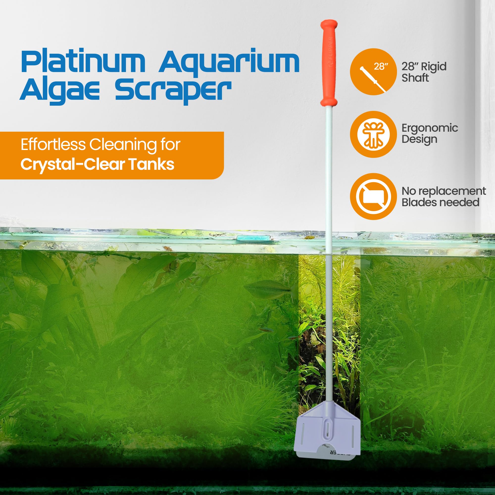 FL!PPER Flipper Platinum algae scraper serrated blade enables efficient removal