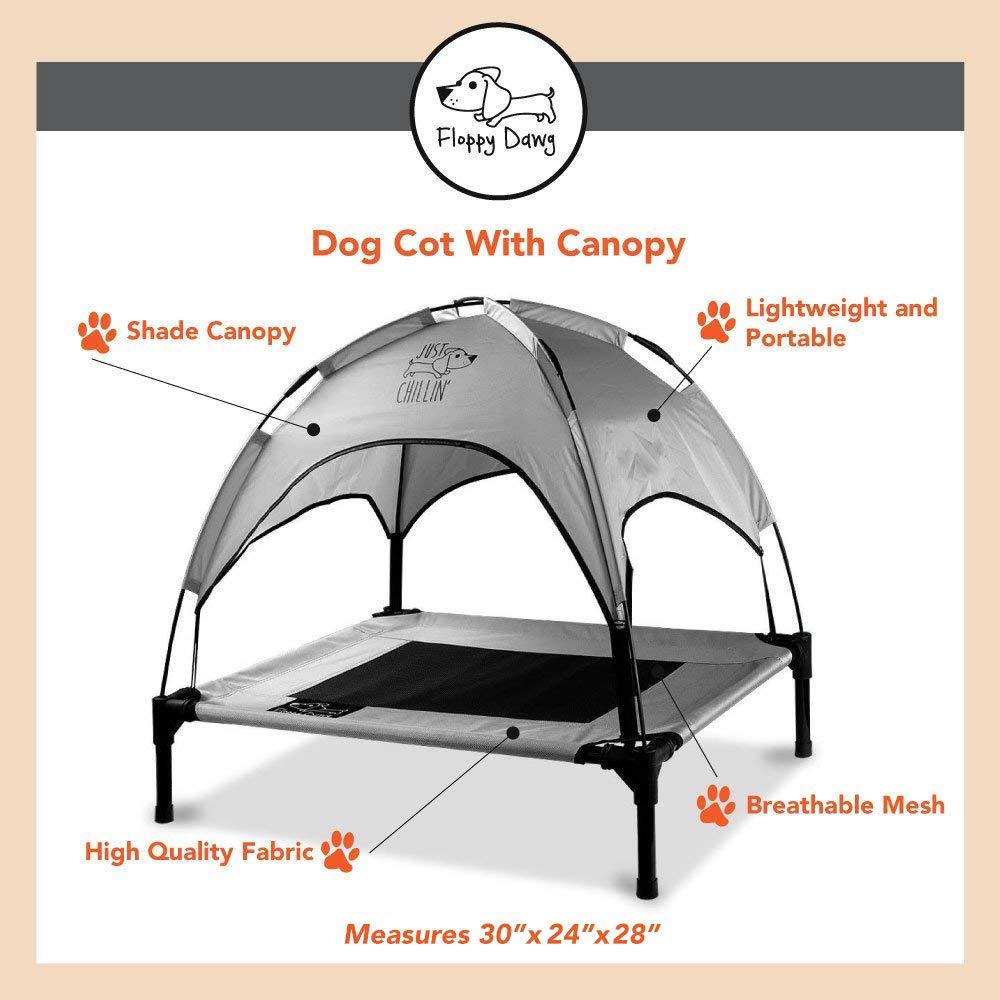 Floppy Dawg canopy shade over bed provides cooling outdoor comfort