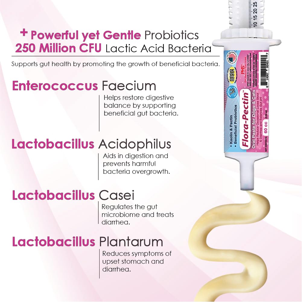 FLORA-PECTIN Pasta Oral con sabor a pollo, agradable para mascotas sensibles.