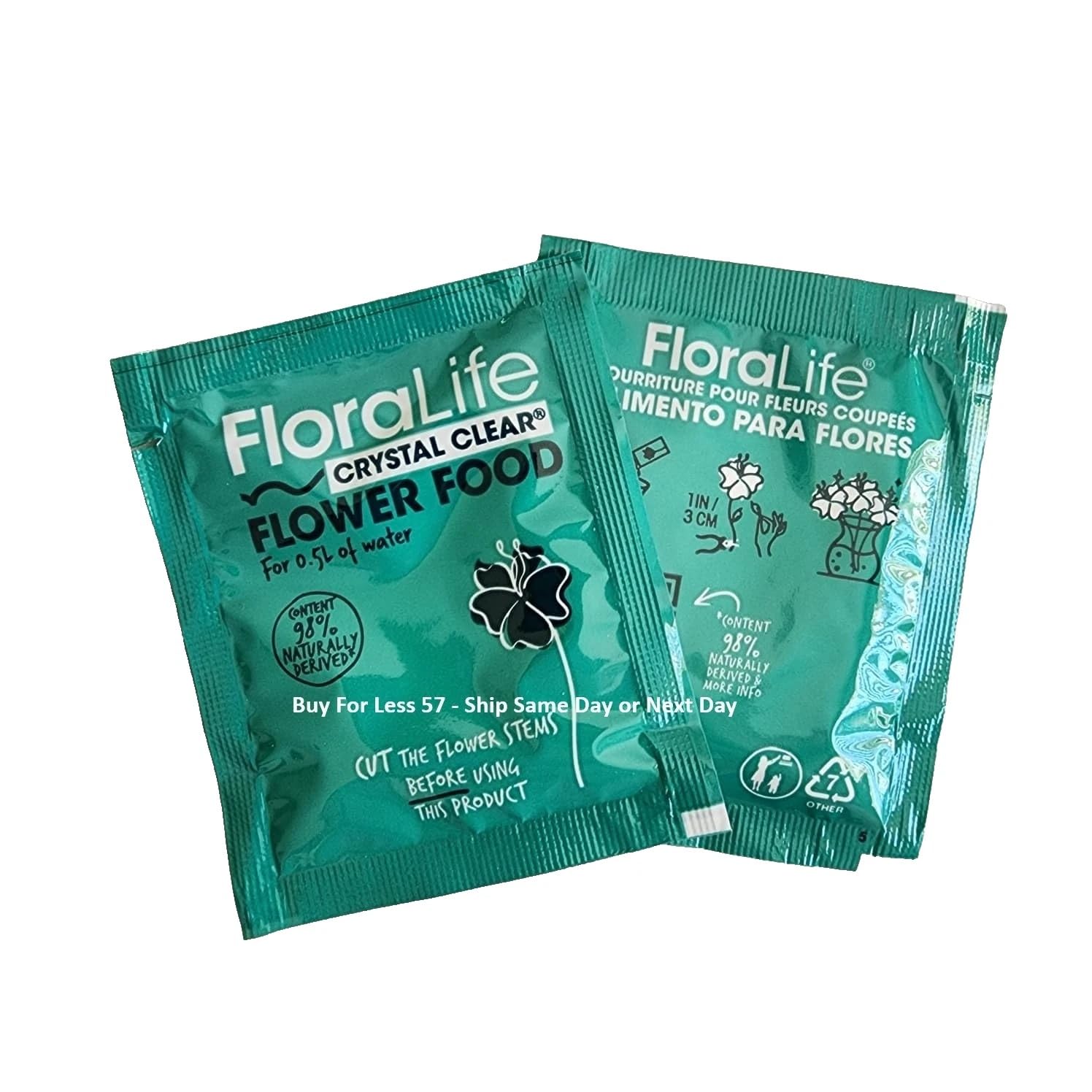 Floral Supply Floralife Crystal Clear packets close up dissolving in water for fresh cuts