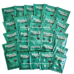 Floral Supply Floralife Crystal Clear packets on a counter for easy bouquet care