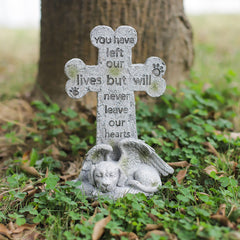Floryden memorial statue dog-angel-cross offers a gentle garden tribute.