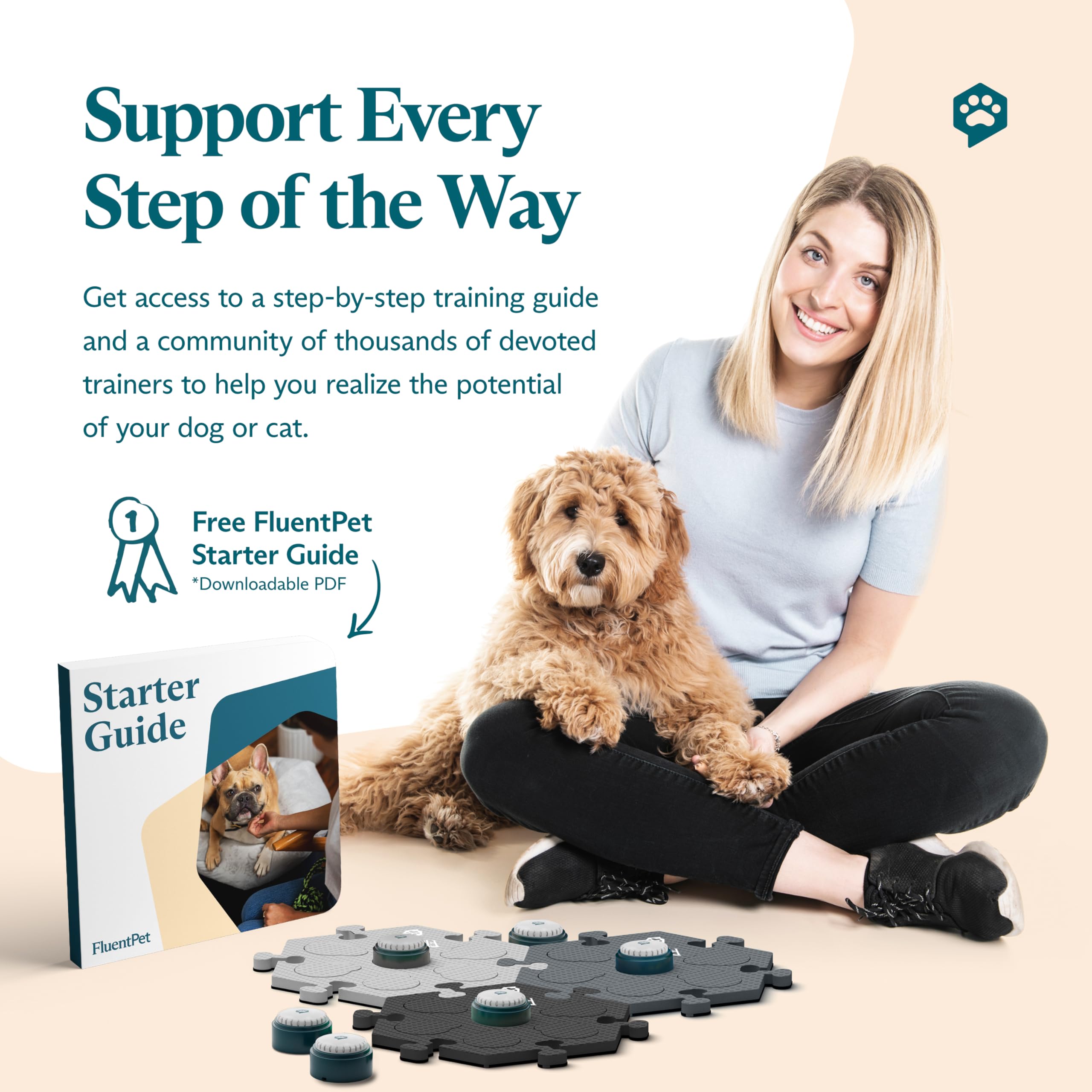 FluentPet compact button design fits paws of all sizes for easy use.