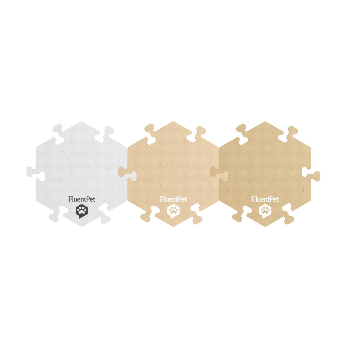 FluentPet HexTiles Beiges 3-Pack arranged for organized training and clear cueing.