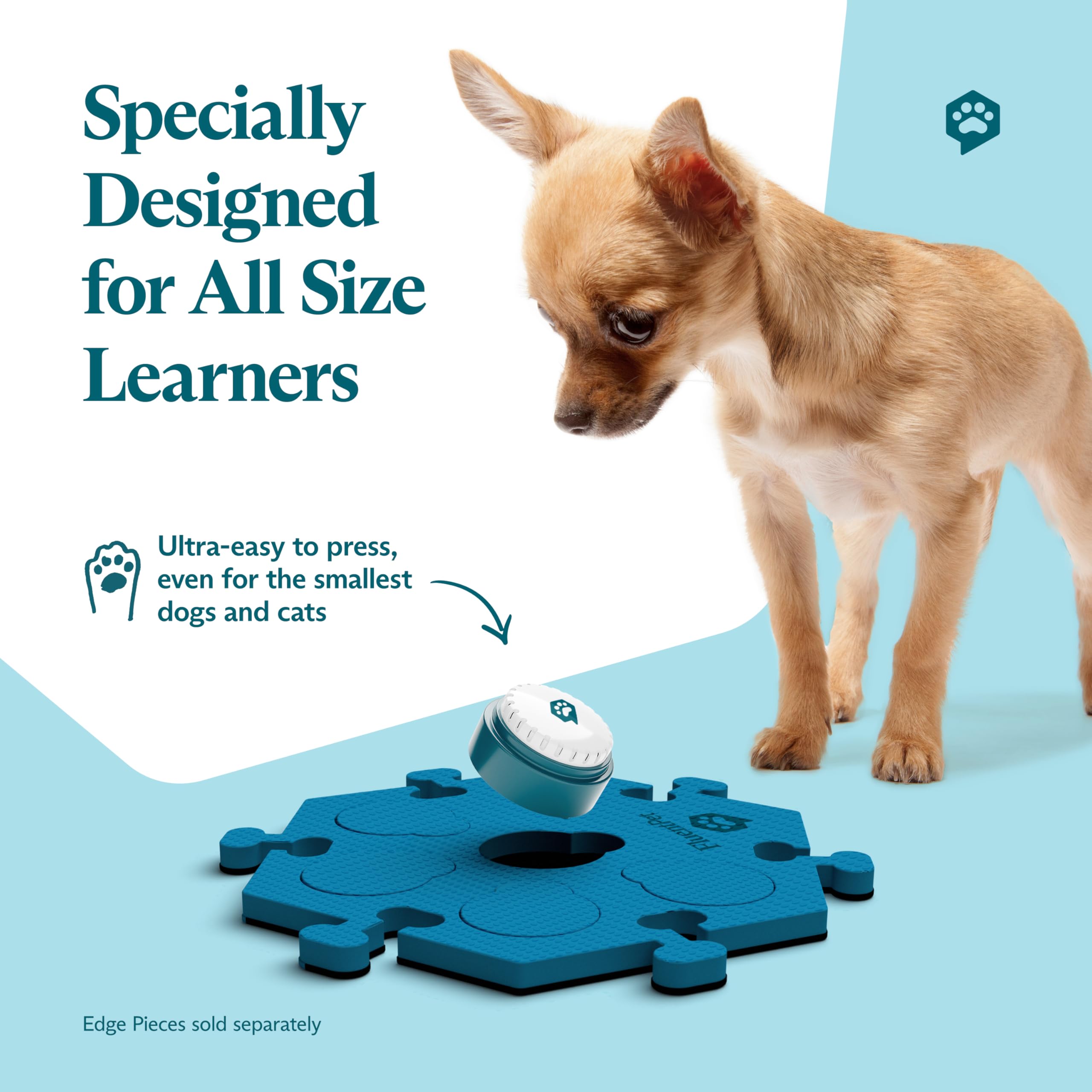 FluentPet HexTiles mats — compact layout helps pets learn word associations quickly.