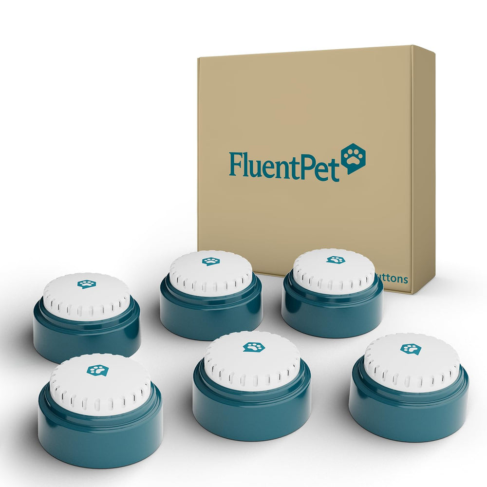 FluentPet Speak Up! buttons set in use for quick pet communication and training.