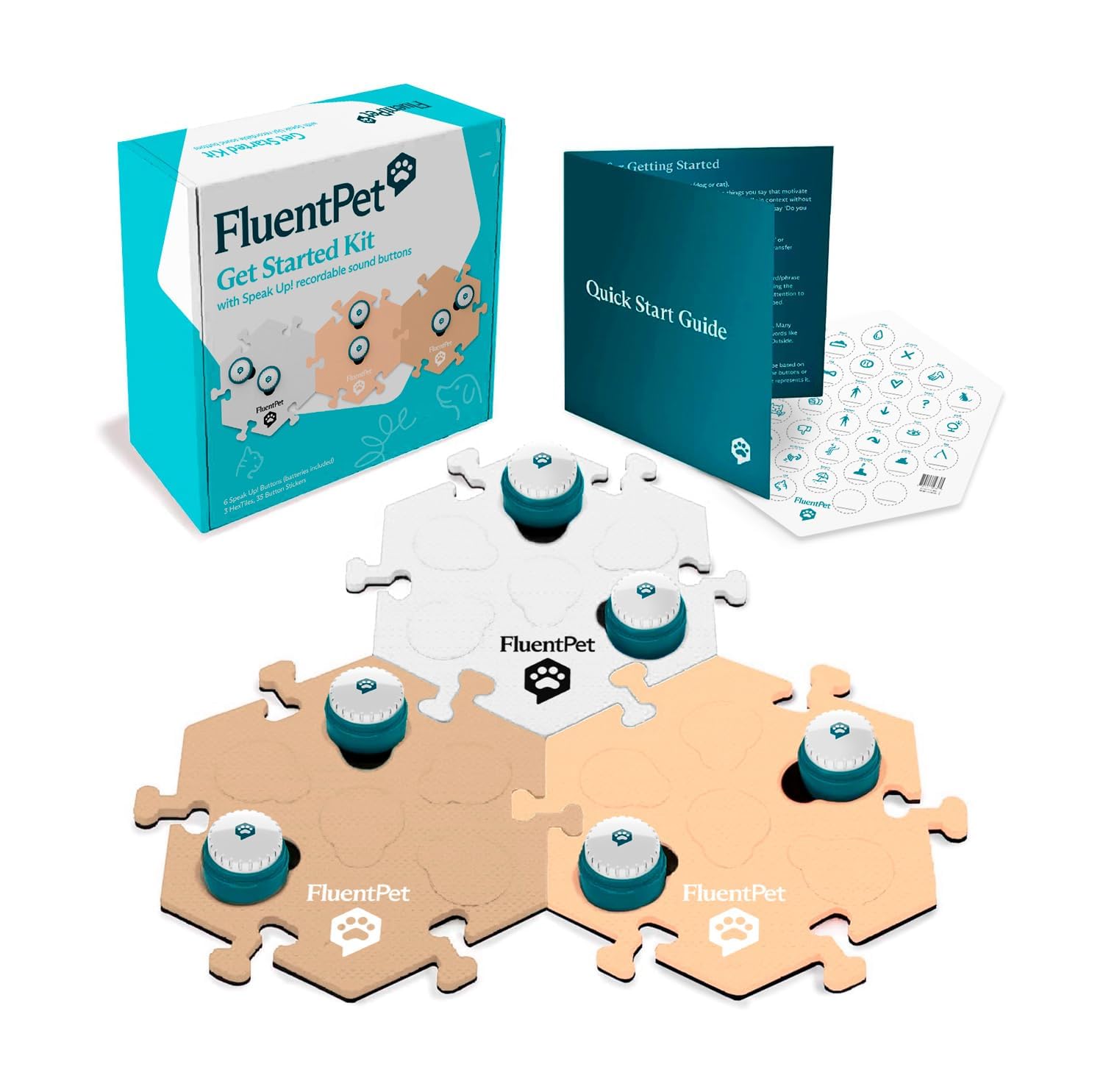 FluentPet Speak Up kit six-buttons layout enables clear daily communication at home.