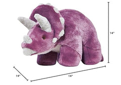 Fluff & Tuff Charlie Triceratops plush dog toy backside design aids grip during games.
