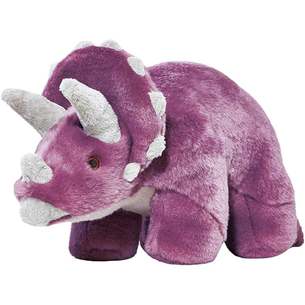 Fluff & Tuff Charlie Triceratops plush dog toy closeup fabric texture for durability.