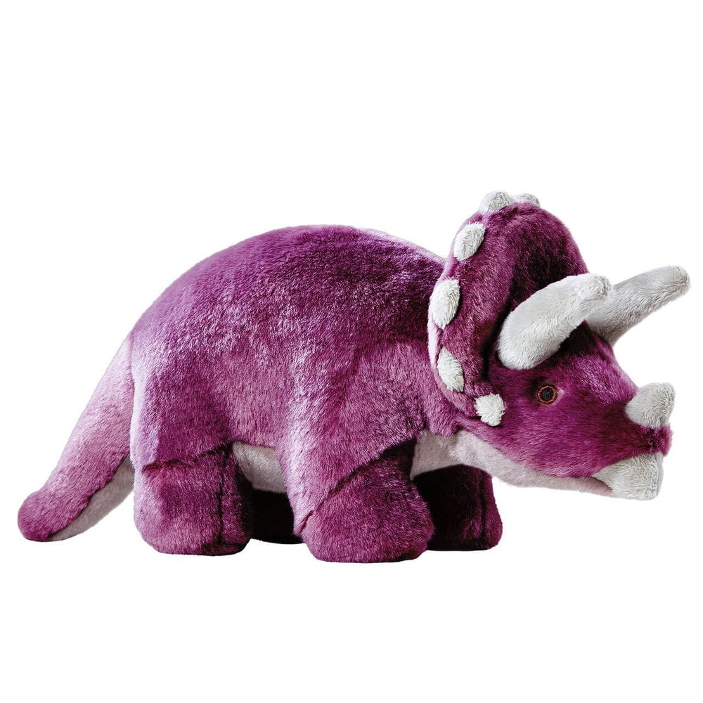 Fluff & Tuff Charlie Triceratops plush dog toy dog playing for interactive fun.