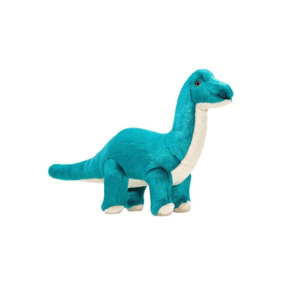 Fluff & Tuff Ross Brachiosaurus cuddled beside a dog after play.