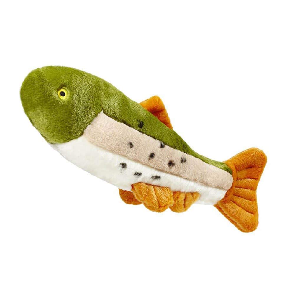 Fluff & Tuff Ruby Rainbow Trout 14in front view, ideal for interactive fetch and light tug play