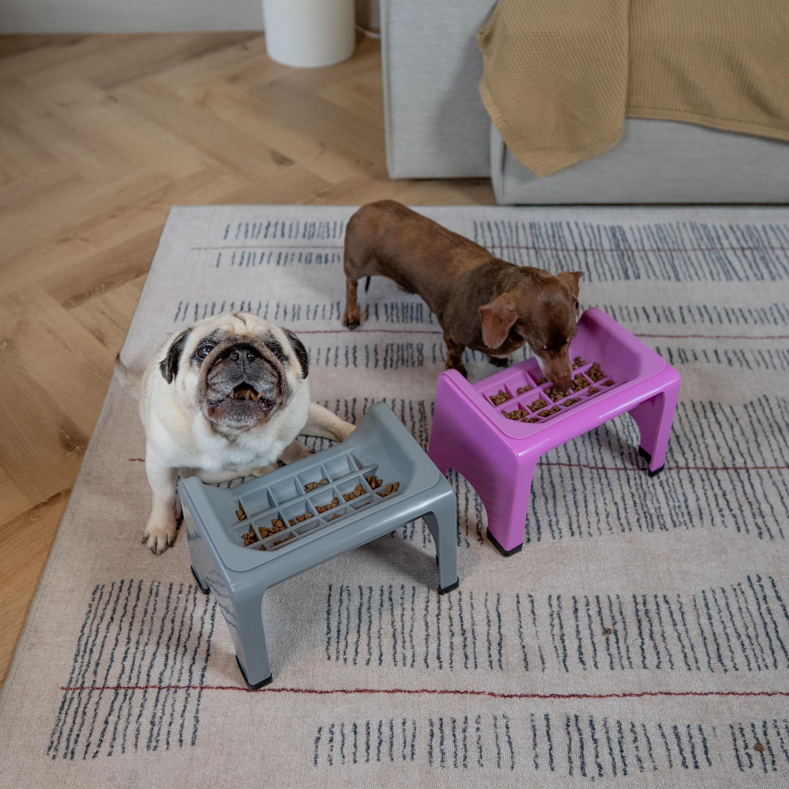 Fluff Trough puzzle cat bowl grey – interactive design to keep cats engaged during meals.