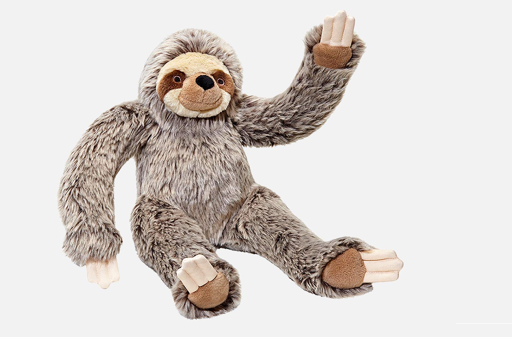 Fluff & Tuff Tico Sloth dog toy large with durable Tuffweb for fetch.