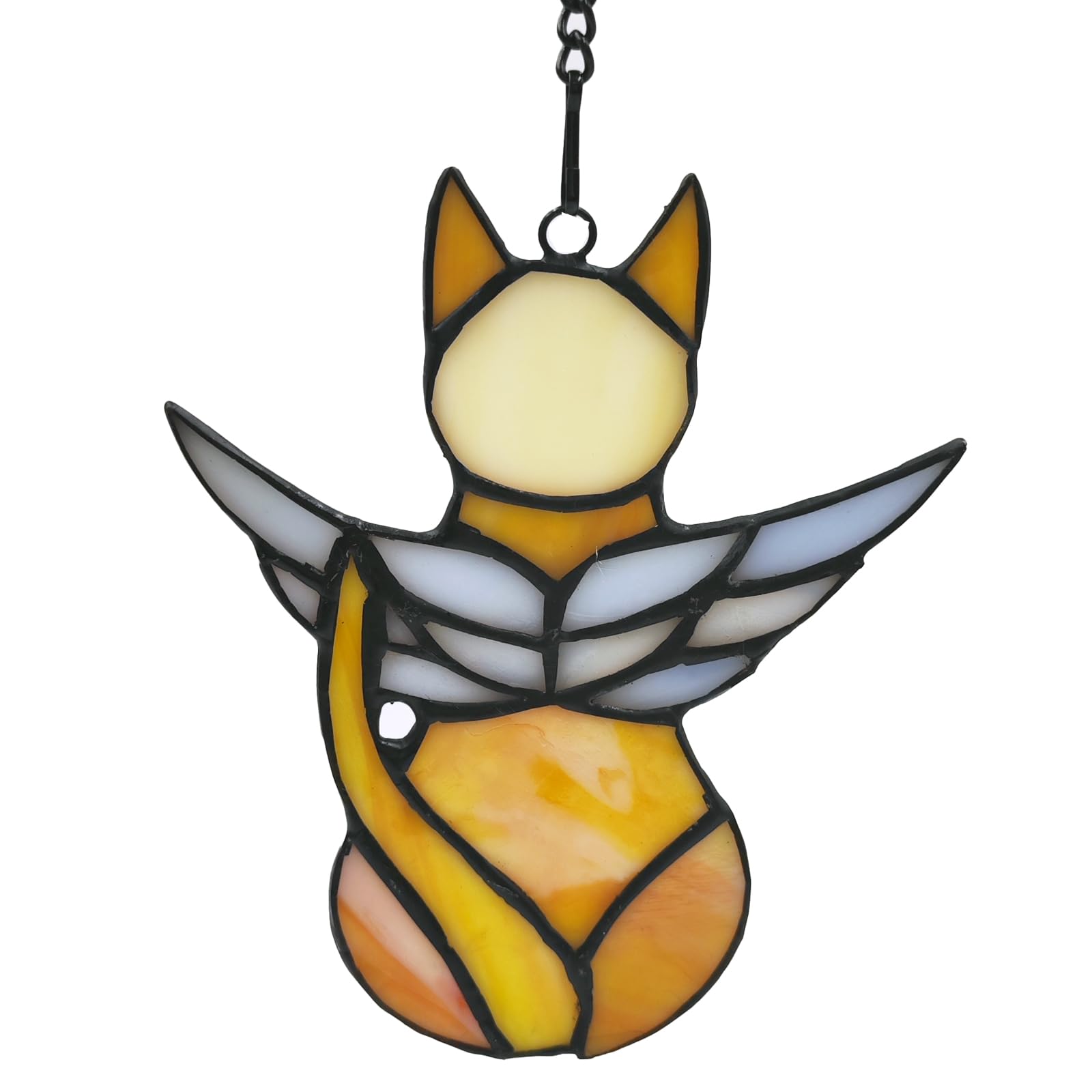 Fluffycaptain orange angel cat suncatcher close-up wings that sparkle in sunlight for memorial ambiance.