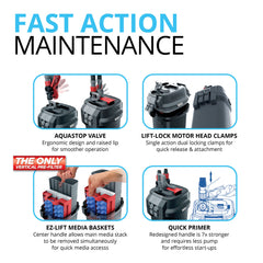 Fluval 407 EZ-Lift media baskets enable quick, one-finger access for less mess.