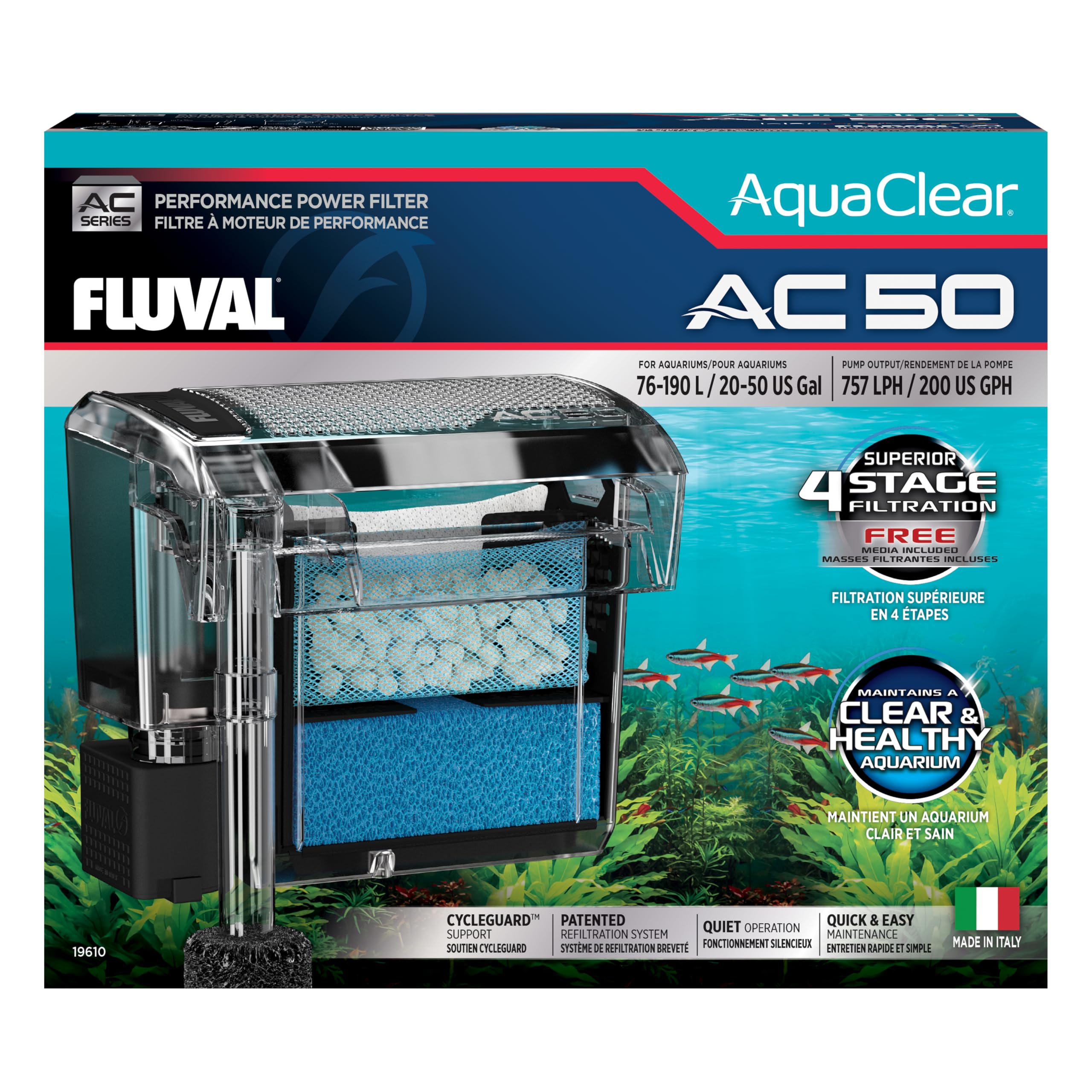Fluval AC50 filter assembly demonstrates easy setup for clean aquarium water.