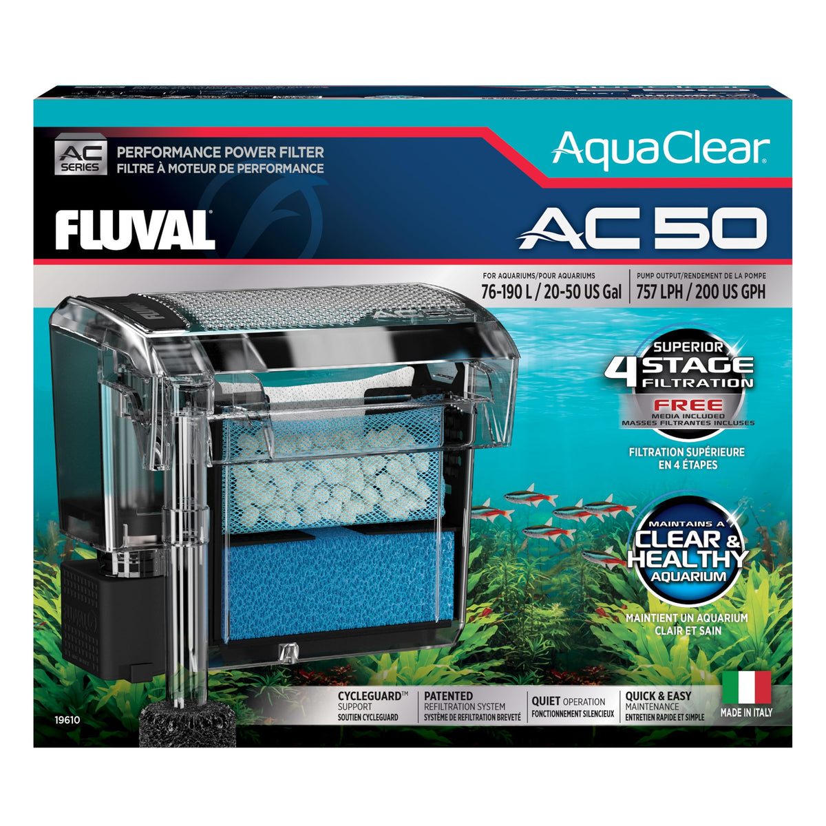 Fluval AC50 filter assembly demonstrates easy setup for clean aquarium water.