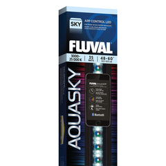 Fluval Aquasky 2.0 front view shows RGB and 6500K white blend for vivid tank lighting.