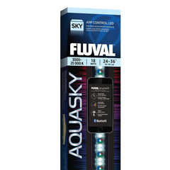 Fluval Aquasky 2.0 overview shows compact, sleek LED lighting for even tank illumination.