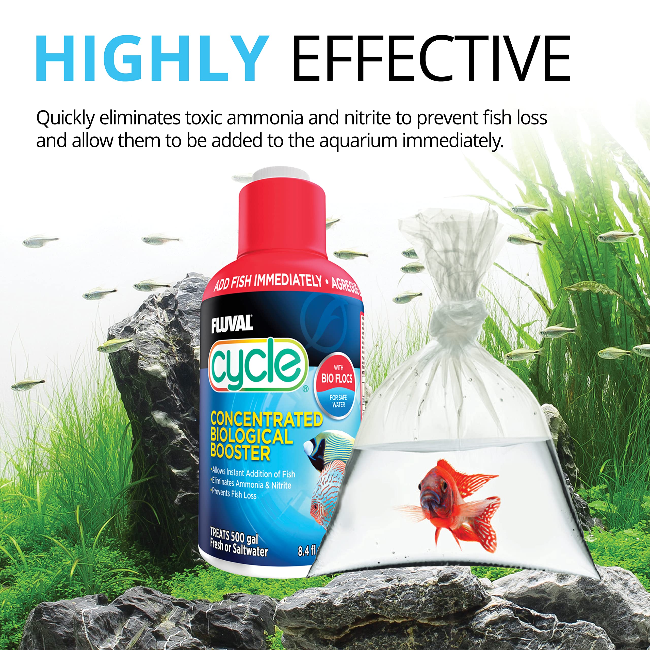 Fluval Cycle bacteria culture in water supporting rapid establishment of a balanced tank.