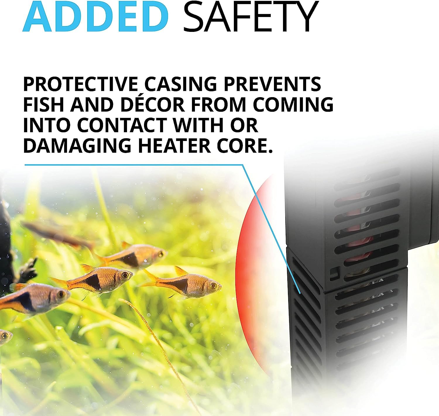 Fluval E100Watt heater in-use display shows current temperature and status indicators.