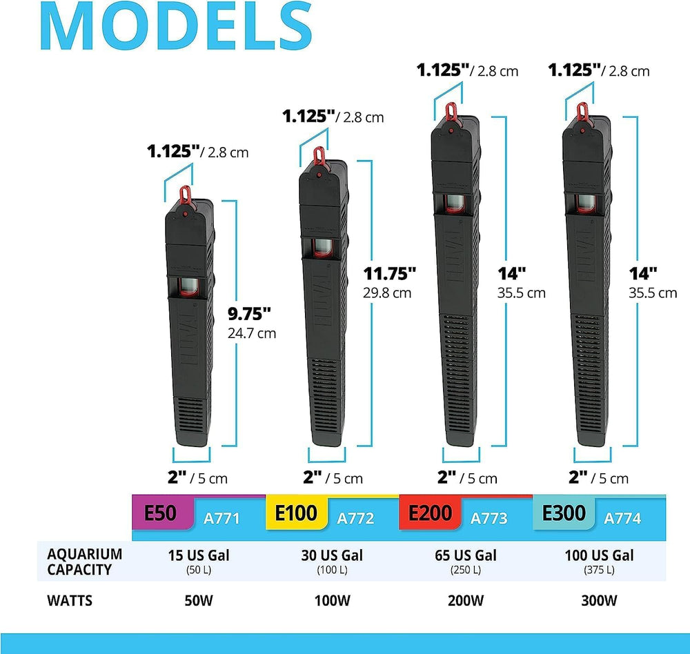 Fluval E200 LCD temperature display shows real-time aquarium temperature.