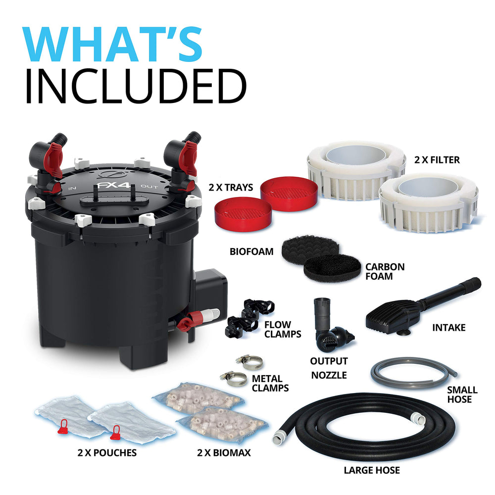 Fluval FX4 under aquarium footprint saves space while supporting powerful filtration.