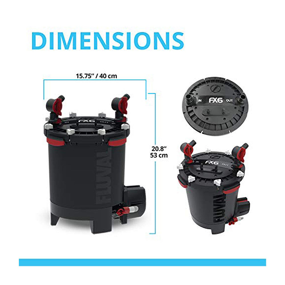 Fluval FX6 53 cm tall design—fits under most aquariums for tidy setups.