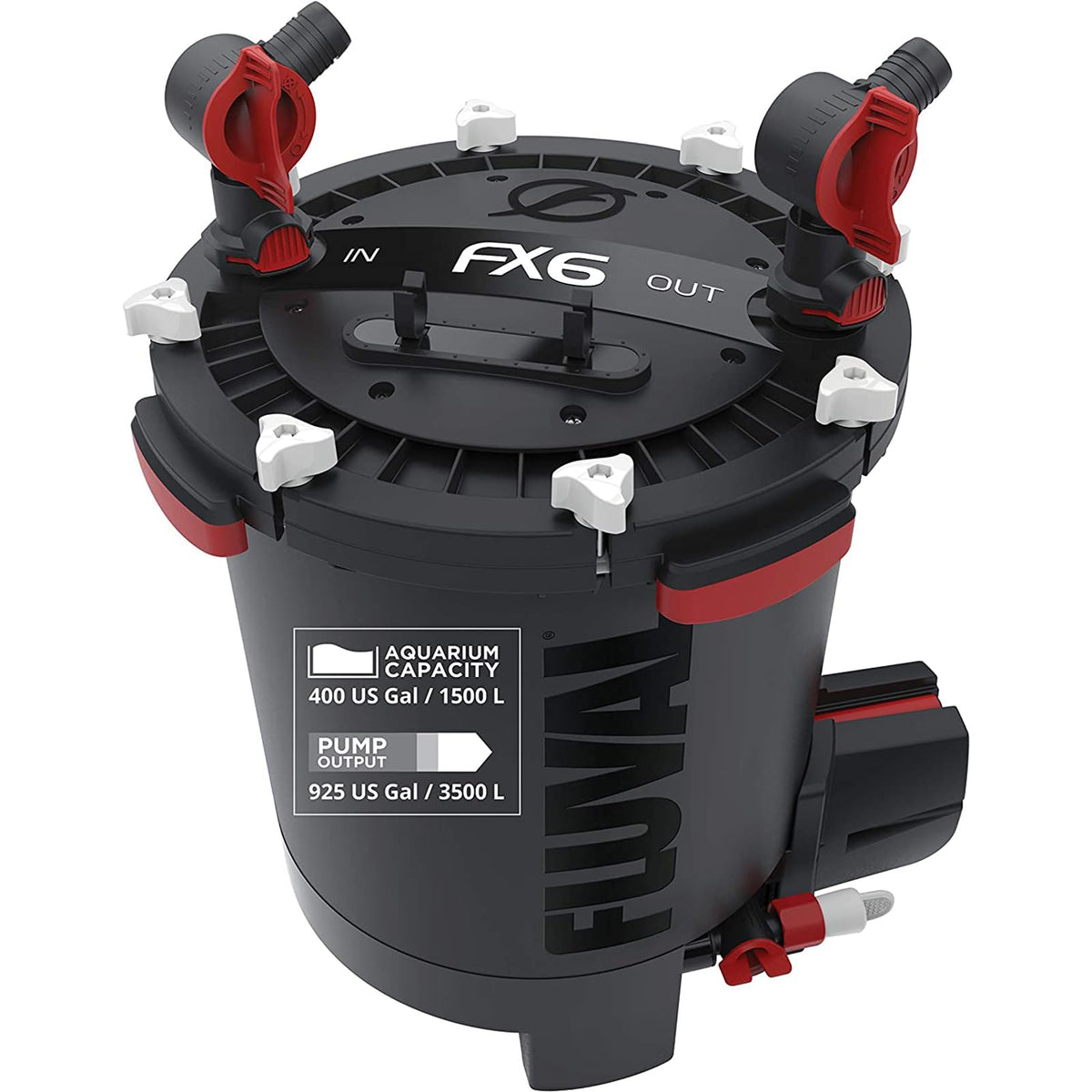 Fluval FX6 filter—under cabinet placement—compact design suits large aquariums.