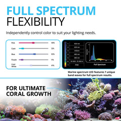 Fluval Sea Marine 3.0 LED spectrum with seven-band lighting for coral color.