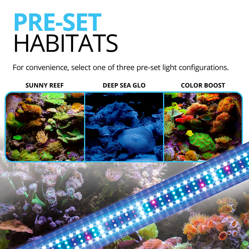 Fluval Sea Marine 3.0 LED blue spectrum with enhanced color depth for reef tanks.