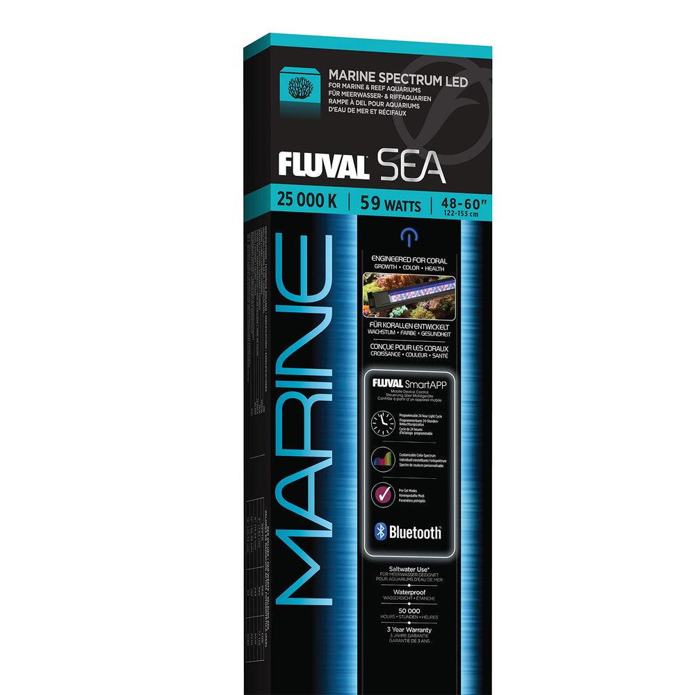 Fluval Sea Marine 3.0 LED lighting setup demonstrates reef-ready illumination for corals.