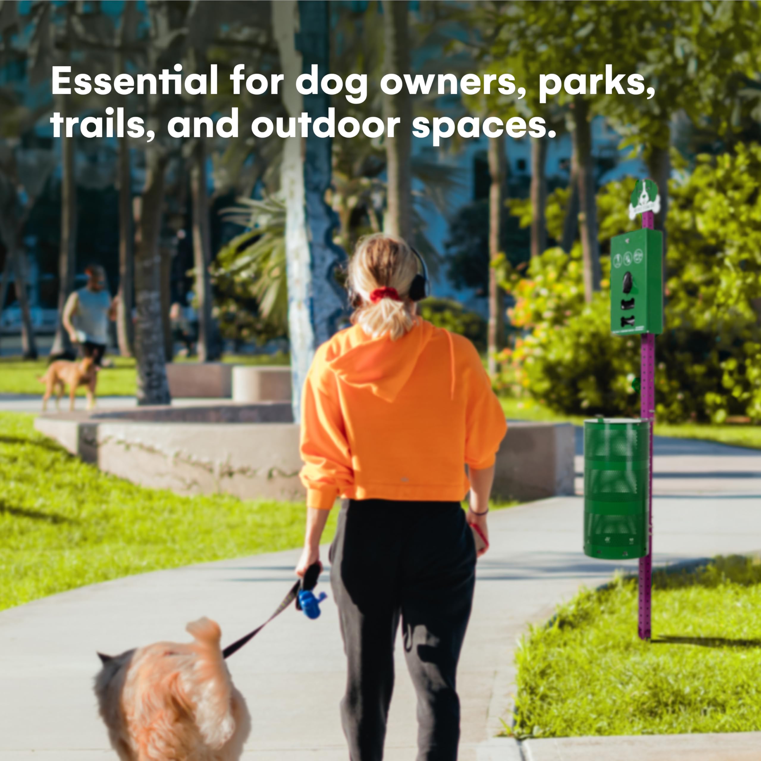 Flybold dog waste station park-installation demonstrates compact footprint.