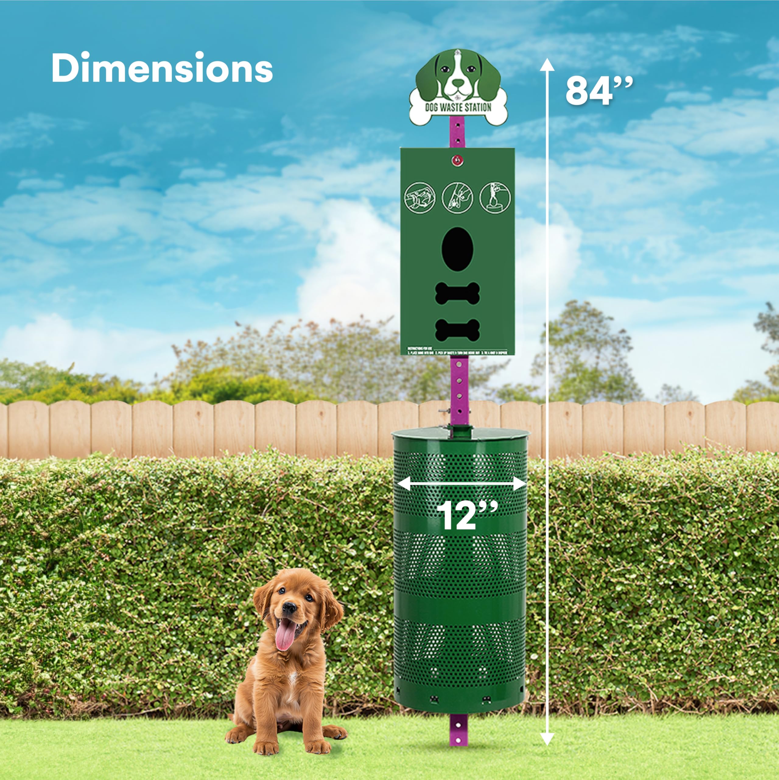 Flybold dog waste station includes 400-roll bags for efficient waste pickup.