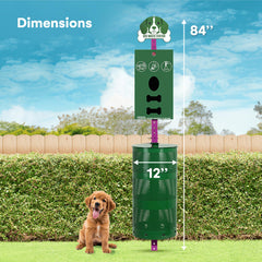 Flybold dog waste station includes 400-roll bags for efficient waste pickup.