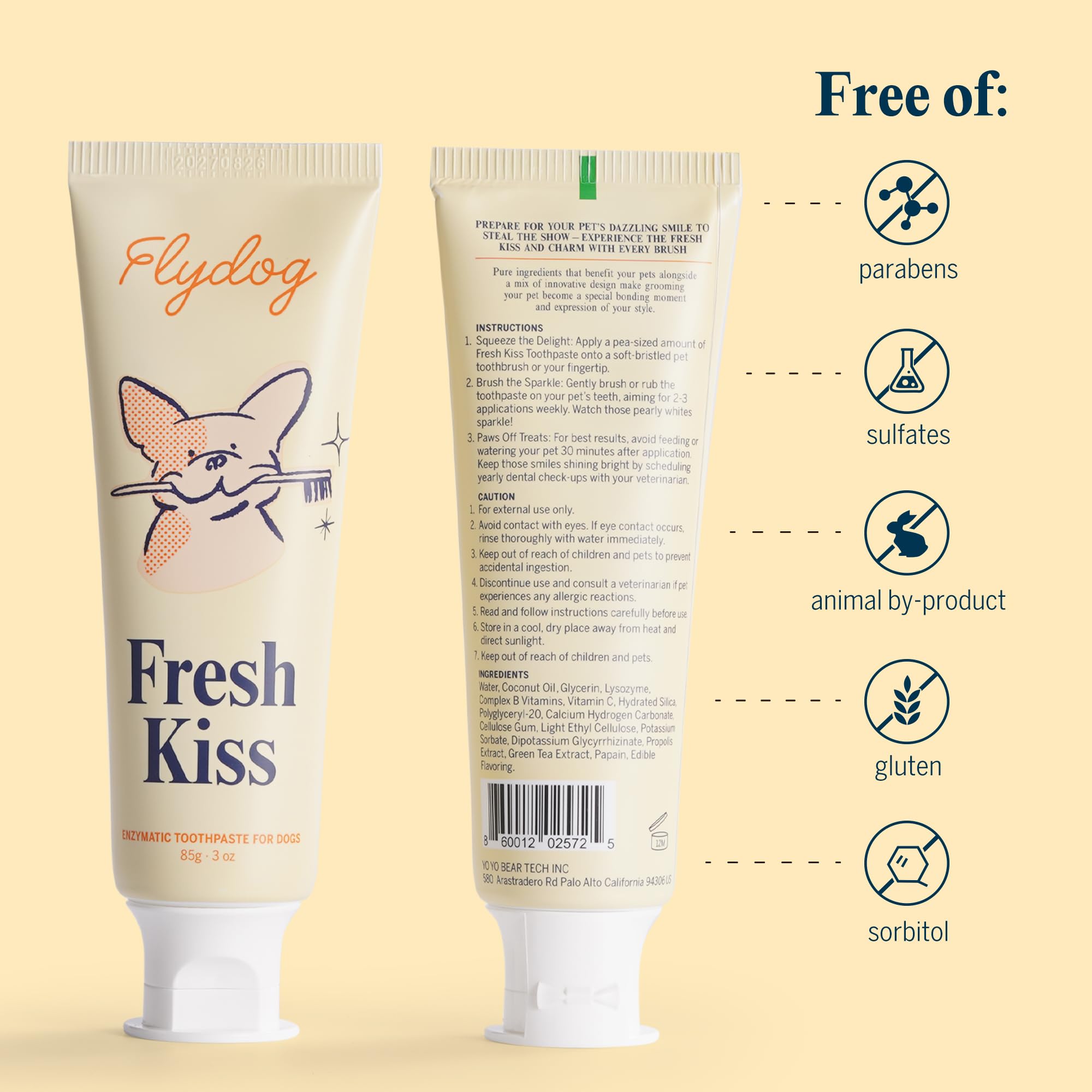 FlyDog Fresh Kiss packaging closeup shows vet-approved, safe daily use