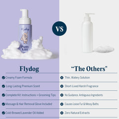 Flydog Pretty Kitty spray foam being applied for gentle coat cleaning.