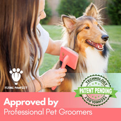 Flying Pawfect dog slicker brush soft pins closeup delivers a smooth glide with minimal tugging