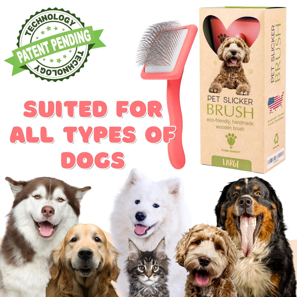 Flying Pawfect dog slicker brush wet-dry-use is versatile for all coat conditions