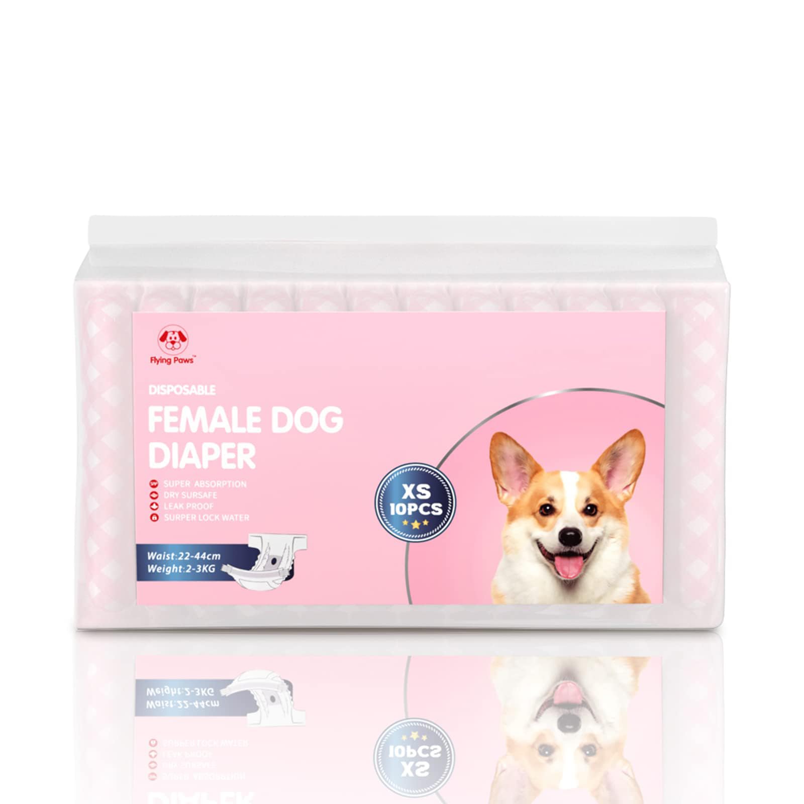 Flying Paws disposable female dog diapers with wetness indicator help monitor moisture at a glance.