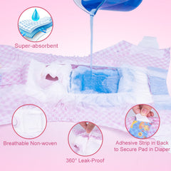 Flying Paws wetness-indicator diaper demonstrates easy monitoring for timely changes.