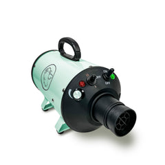 Flying Pig High Velocity Dryer heater function highlights warm air for year-round grooming comfort.