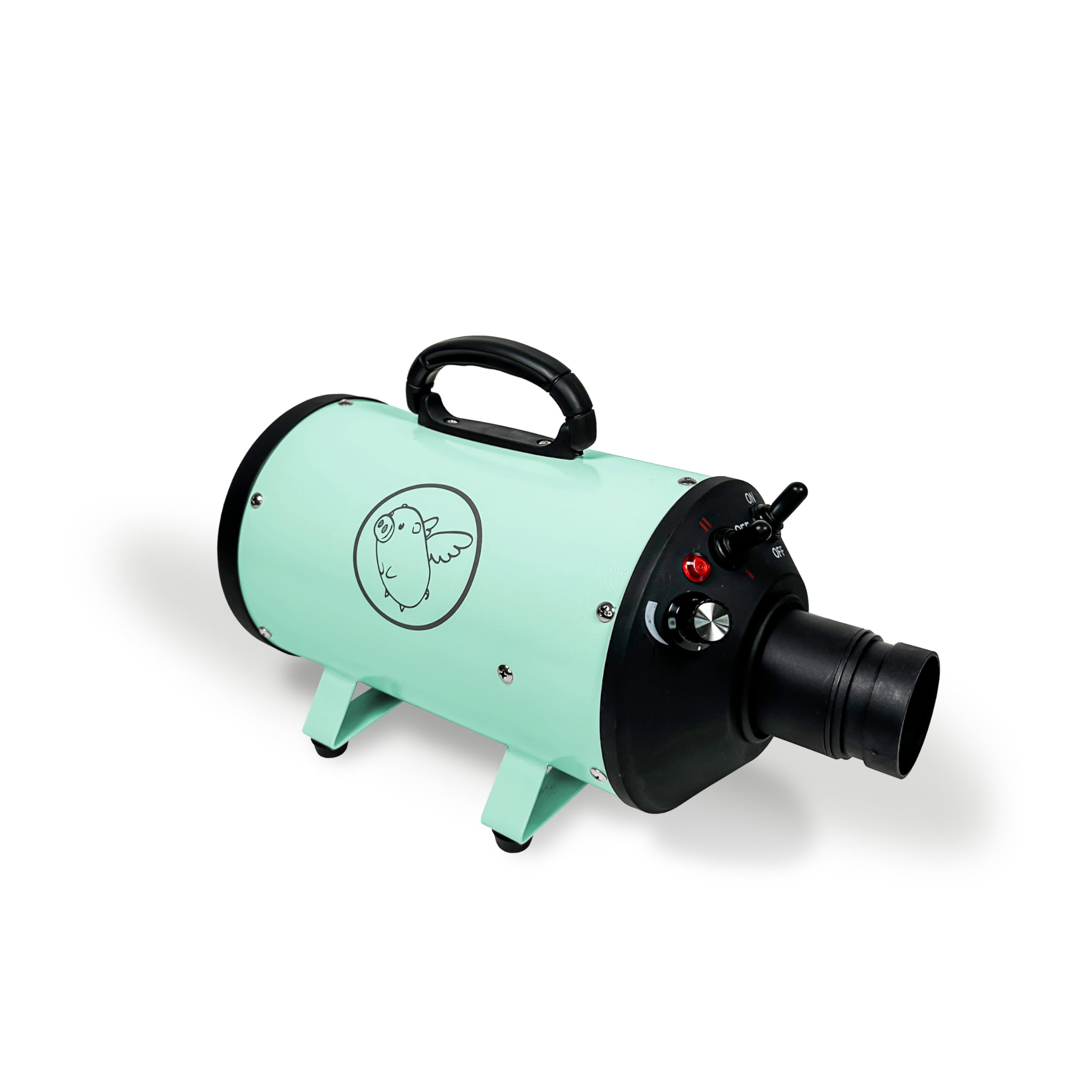 Flying Pig High Velocity Dryer round nozzle helps soften and smooth fur during grooming.