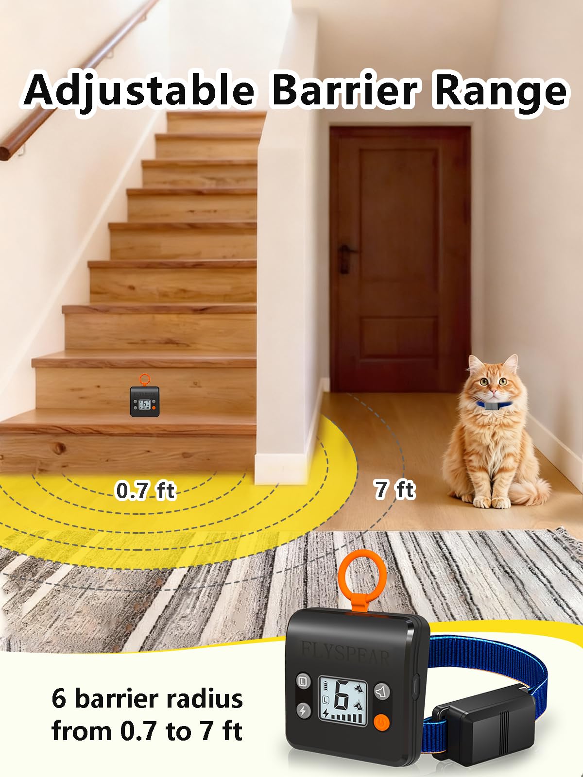 FLYSPEAR indoor barrier hook placement demonstrates wall or floor mounting options